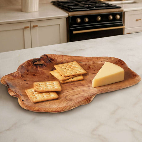 Orsina wooden serving platter with cheese and crackers, ideal for entertaining guests