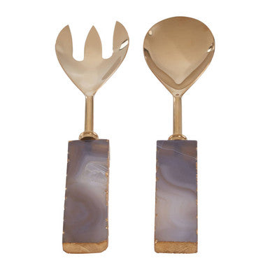 Orsina Serving Set with elegant gold tone utensils and unique agate handles for stylish serving