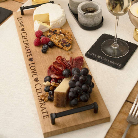 Selbrae House Serving Tray with engraved Celebrate design, perfect for cheese and fruit platters