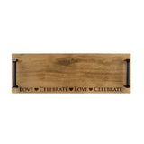 Selbrae House Serving Tray with engraved 'Love' and 'Celebrate' design and sturdy metal handles