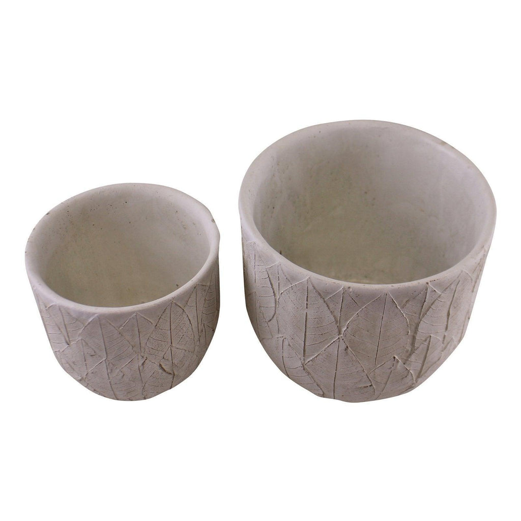 Set of 2 Cement Embossed Leaf Planters Geko Products