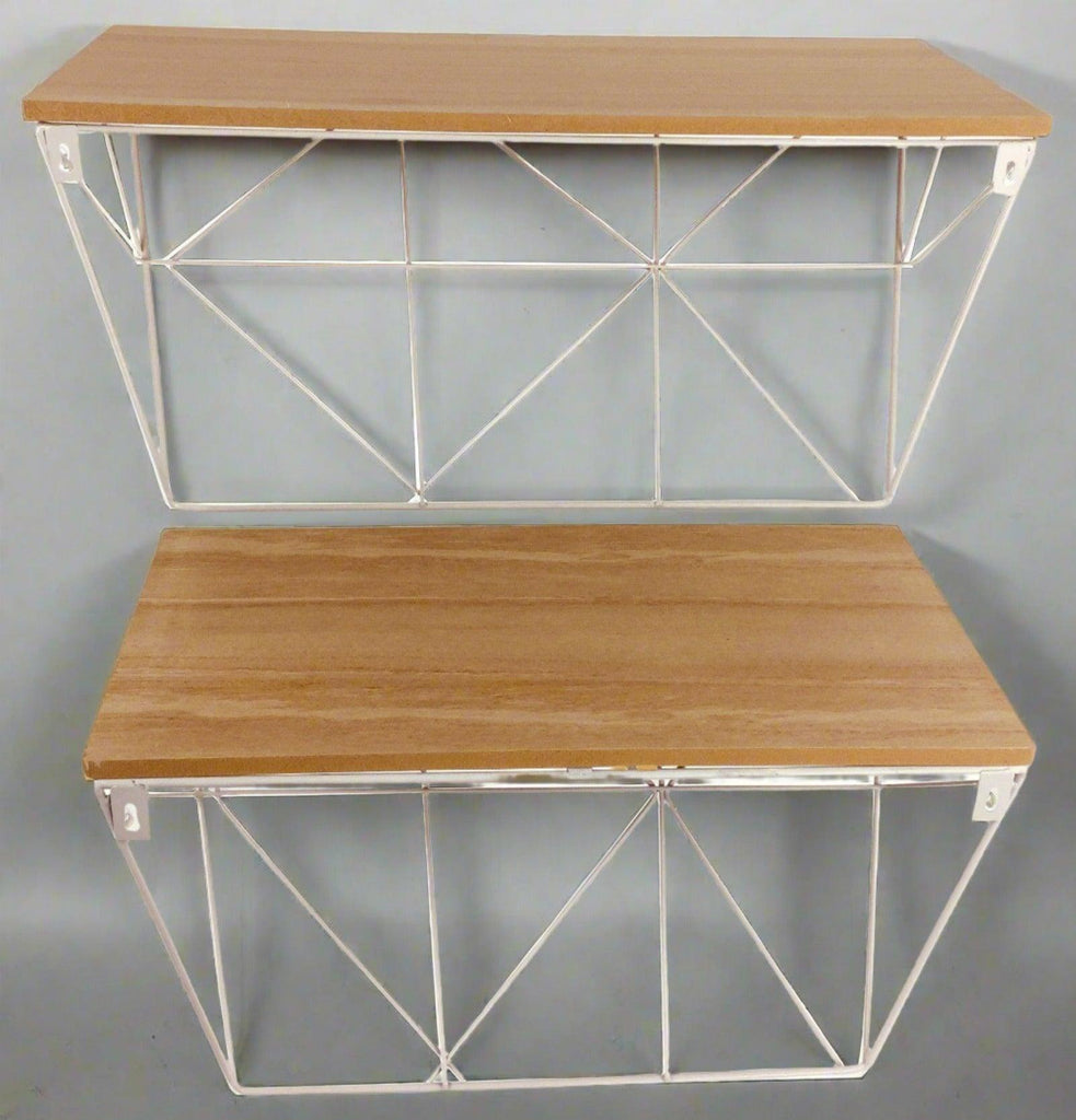 Set of 2 Geometric White Wire Shelves Geko Products