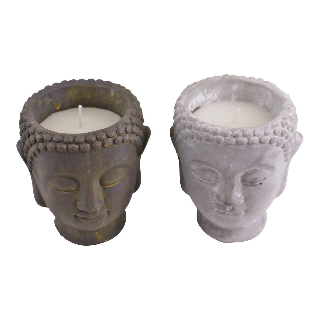 Set of 2 Medium Cement Buddha Design Candles Geko Products