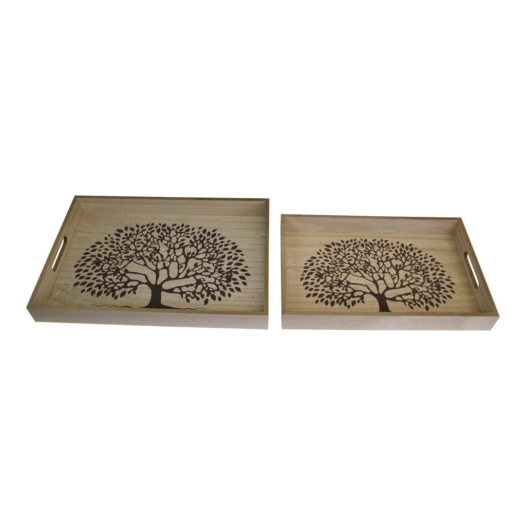 Set Of 2 Tree Of Life Wooden Trays Geko Products