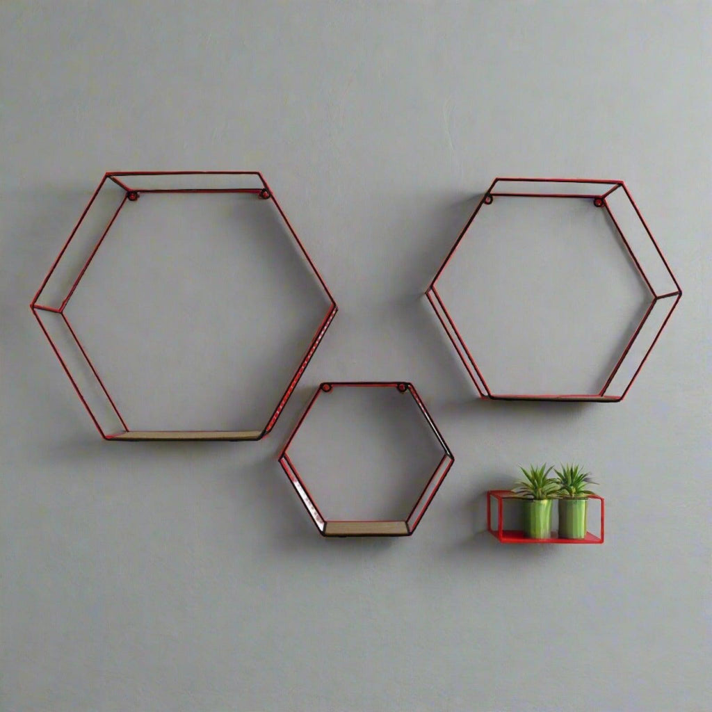 Set Of 3 Hexagonal Wall Shelves Geko Products