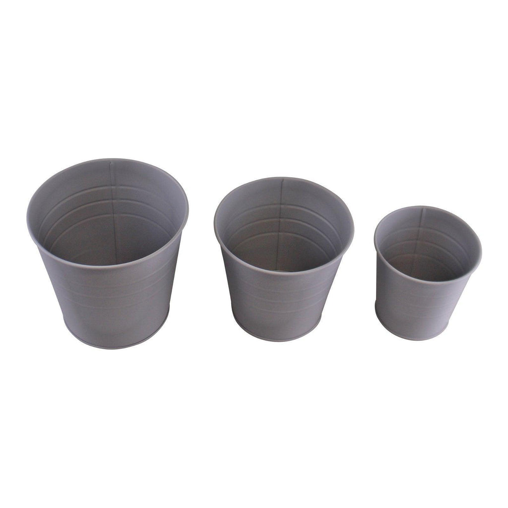 Set of 3 Round Metal Planters, Grey Geko Products