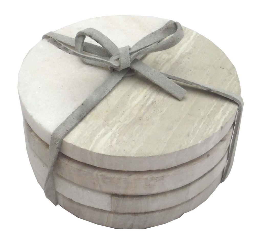 Set of 4 Wood Effect Marble Coasters - Round Geko Products