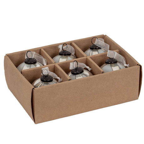 Set of baubles in a six-pack with a natural finish and ribbon for festive Christmas decorations