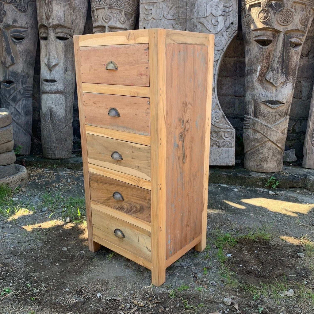 Tall Set of Five Draws - Recycled Wood AW-Dropship