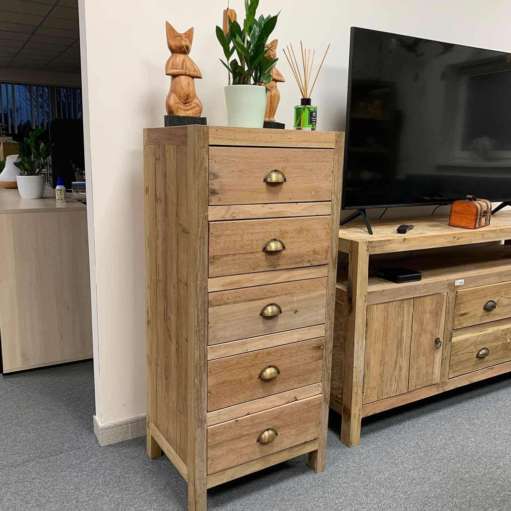Tall Set of Five Draws - Recycled Wood AW-Dropship