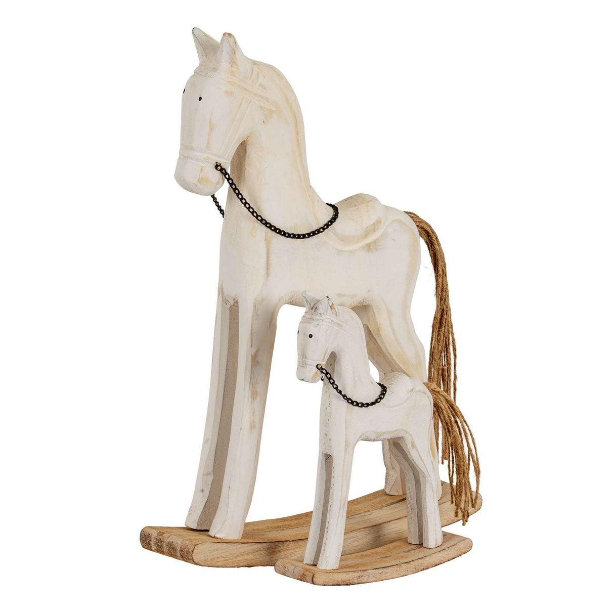Set of two wooden rocking horse decorations for Christmas room decor by Shades 4 Seasons
