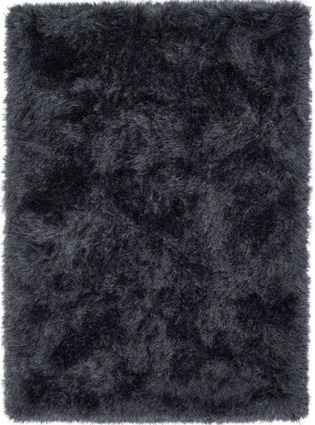 Soft black shaggy rug with a plush texture for a warm and cozy home decor