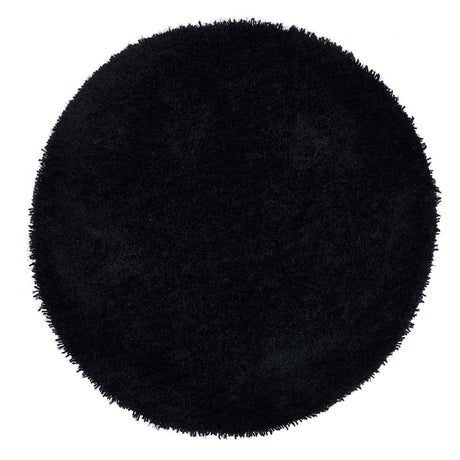 Round black shaggy rug ideal for cosy living rooms and modern interiors
