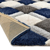 Stylish Shaggy Rug with a geometric pattern in navy, grey, and cream colours for modern interiors