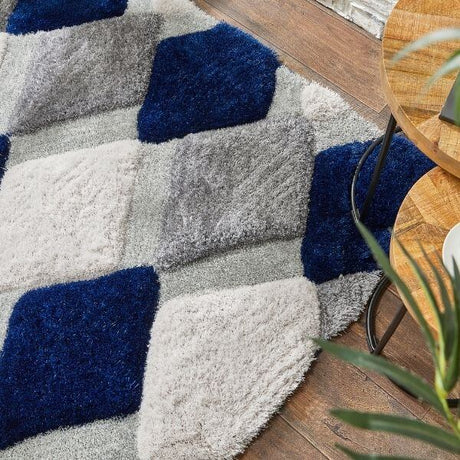 The Rugs Shaggy Rug in geometric pattern with blue and grey tones for stylish home decor
