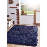 Navy Shaggy Rug in a Bright Room with Natural Light and Wooden Accents