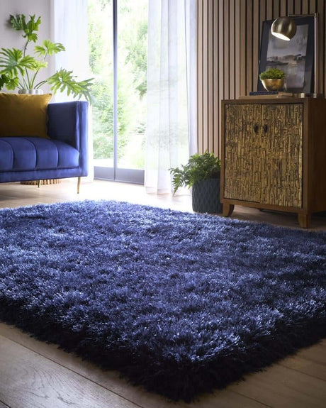 Deep blue shaggy rug with a soft texture, perfect for adding warmth to any living space