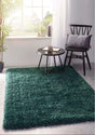 Green Shaggy Rug in a Modern Living Room Setting with a Chair and Side Table