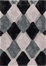 Stylish shaggy rug featuring a geometric diamond pattern in shades of grey and black