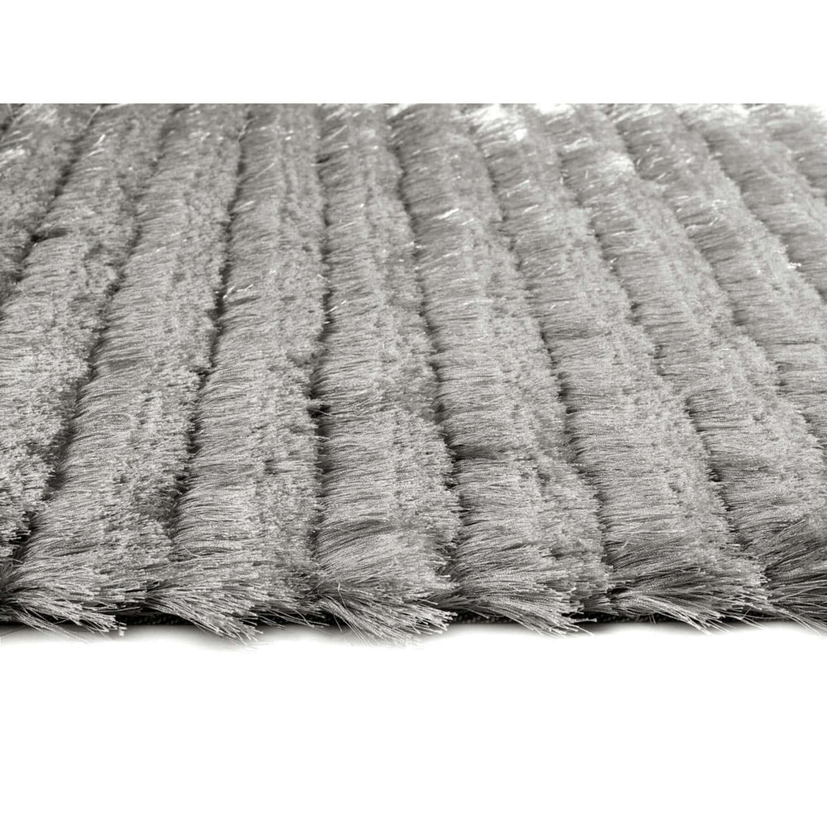 Soft Grey Shaggy Rug with Striped Design for Modern Home Decor