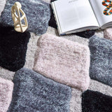 Stylish Shaggy Rug with geometric patterns in grey and beige, perfect for modern living spaces