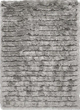 Soft Grey Shaggy Rug with Textured Stripes for a Cozy Living Space