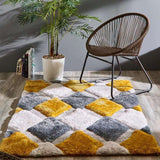 Stylish Shaggy Rug with Geometric Pattern in Yellow, Grey, and White for Modern Home Decor