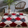 Colourful Shaggy Rug with Geometric Pattern in Red, Grey and White for Stylish Home Decor