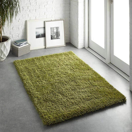 Green Shaggy Rug with a Plush Texture Perfect for Living Spaces and Modern Interiors