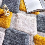 Colourful Shaggy Rug with Soft Texture, Featuring Blocks of Yellow, Grey and Cream for Modern Decor