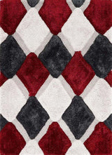 Modern Shaggy Rug with Red, Grey, and Black Diamond Pattern for Stylish Interiors