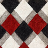 Decorative Shaggy Rug with Red, Black, and Grey Diamond Pattern for Stylish Living Spaces