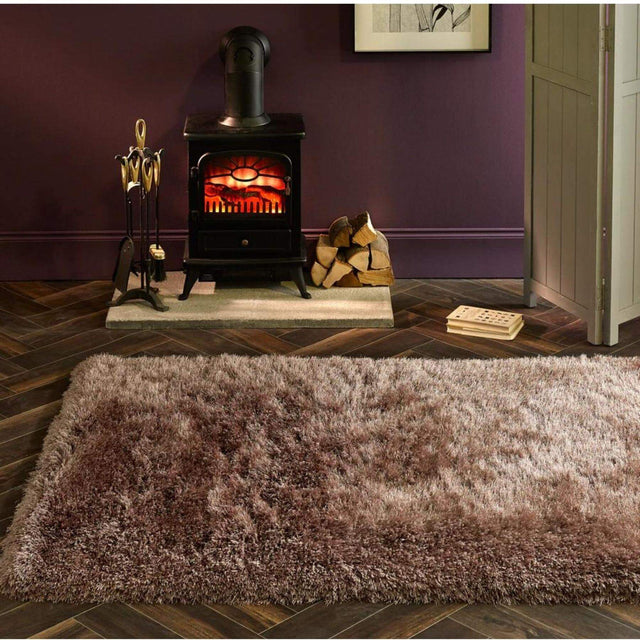 Plush Shaggy Rug in soft neutral tones placed in a cosy living room setting