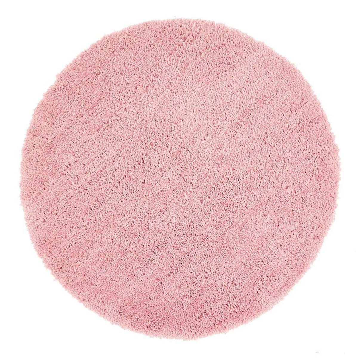 Round pink shaggy rug with a soft texture, perfect for adding comfort to any room