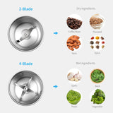 Stainless Steel Coffee and Spice Grinder with 2-Blade and 4-Blade options for versatile grinding