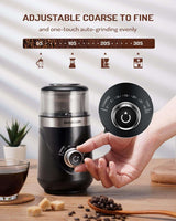 Adjustable Coffee Grinder with one-touch auto-grinding for coarse to fine coffee grounds