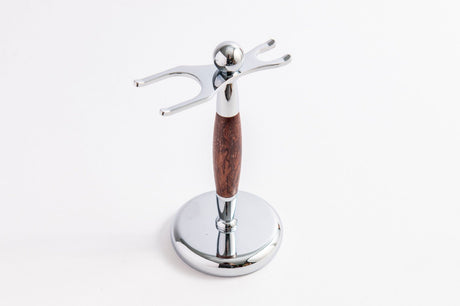 Eco Bath London Shaving Set with a stylish chrome stand and wooden handle