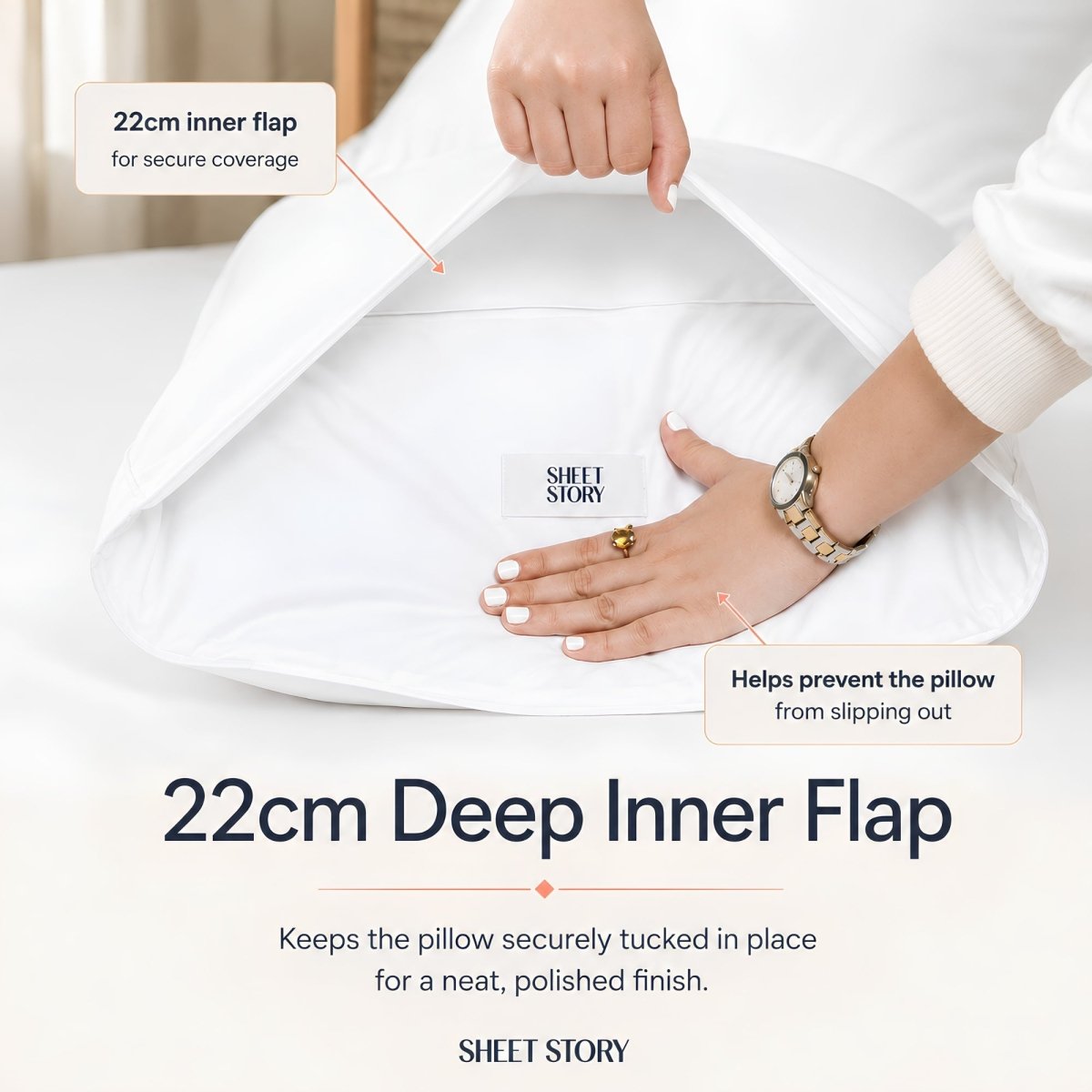 22cm Deep Inner Flap Duvet Cover Set by SHEET STORY for secure pillow coverage and a polished look