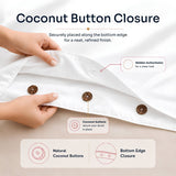 Coconut button closure on a duvet cover set for a neat and refined finish
