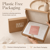 Plastic-free packaging for Sheet Story duvet cover set offering a premium unboxing experience
