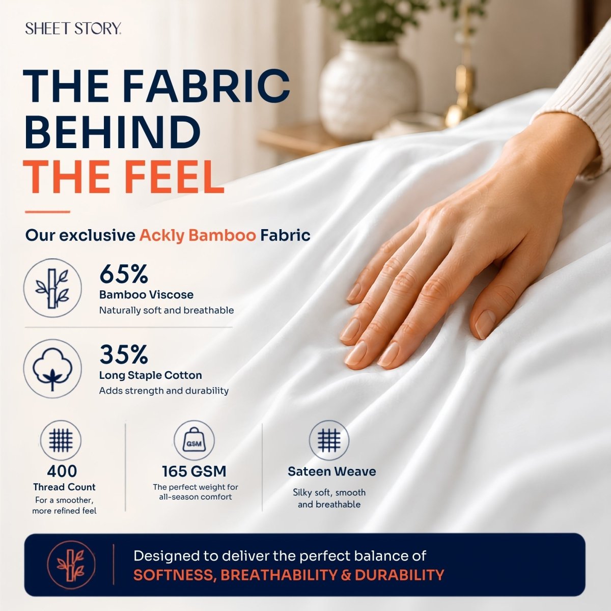 SHEET STORY Fitted Sheet made from 65 per cent bamboo viscose for breathability and comfort