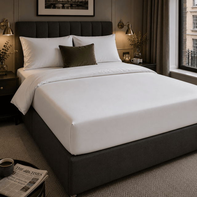 SHEET STORY Fitted Sheet in White on a Comfortable Bed with Modern Decor