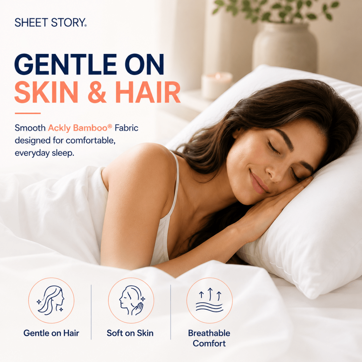 SHEET STORY Fitted Sheet made from smooth Ackly Bamboo fabric for gentle comfort on skin and hair