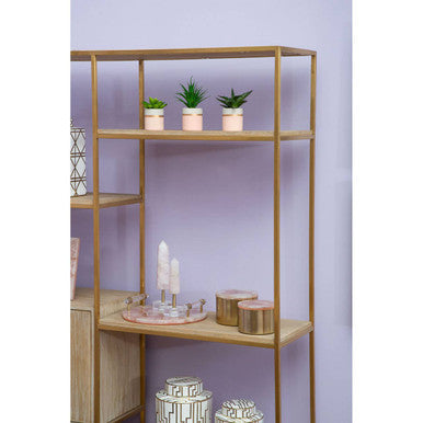 Elegant Quartz Tray displayed on a stylish shelving unit with potted plants and decorative items