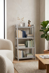 Orsina Shelf Unit in Grey Displaying Books and Decorative Items in a Modern Living Room