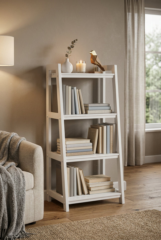 Orsina Shelf Unit in White with Four Spacious Shelves for Organising Books and Decorative Items
