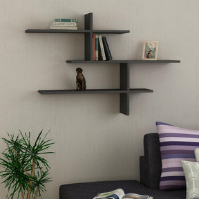 Decortie Floating Shelf in Black with Multiple Levels for Stylish Home Storage and Display