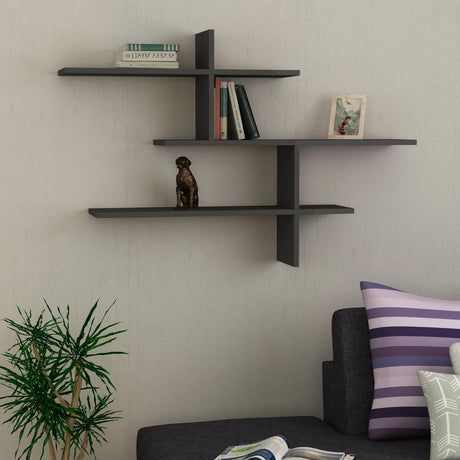 Decortie Floating Shelf in Black with Multiple Levels for Stylish Home Storage and Display