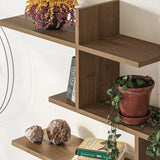 Stylish Decortie floating shelf in wood finish, ideal for displaying plants and decorative items
