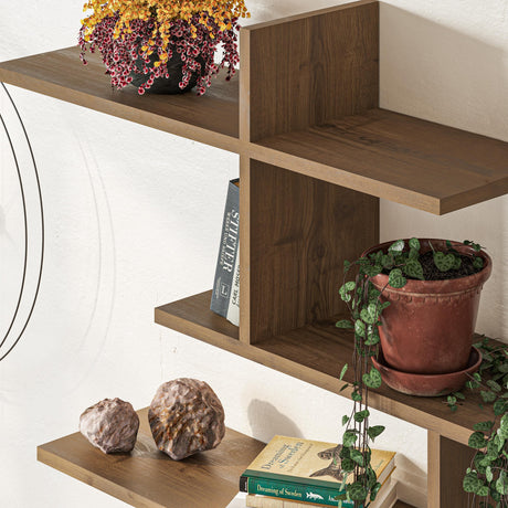 Stylish Decortie floating shelf in wood finish, ideal for displaying plants and decorative items